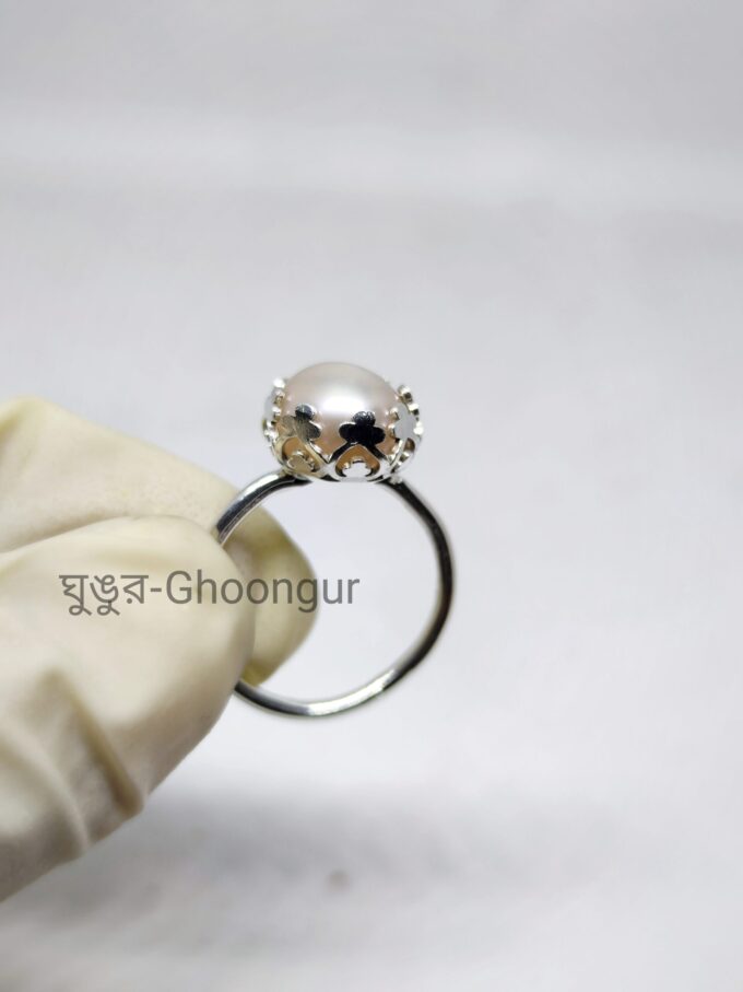 925 Italian Silver Pearl Crown Round Ring