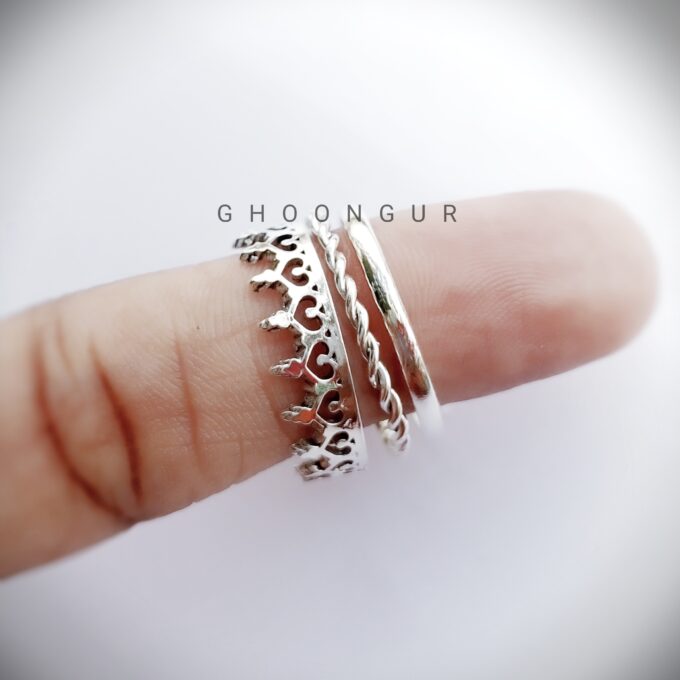 925 Sterling Silver 3 pcs Crown Set Ring