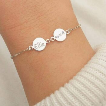 925 Italian Silver Customized Double Coin Name Bracelet