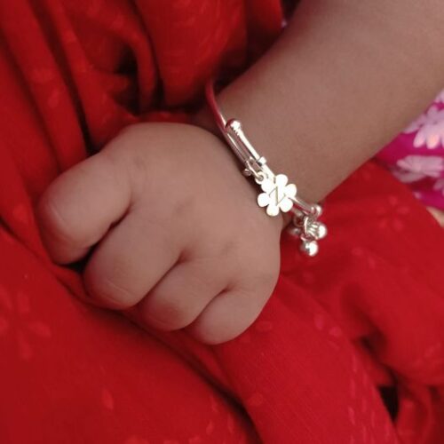 Silver Custom flower Charm Baby Bangles-Adjustable size photo review