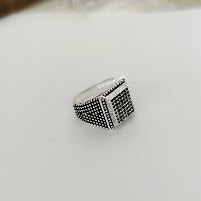 925 Italian Silver Black Stone Men's Ring